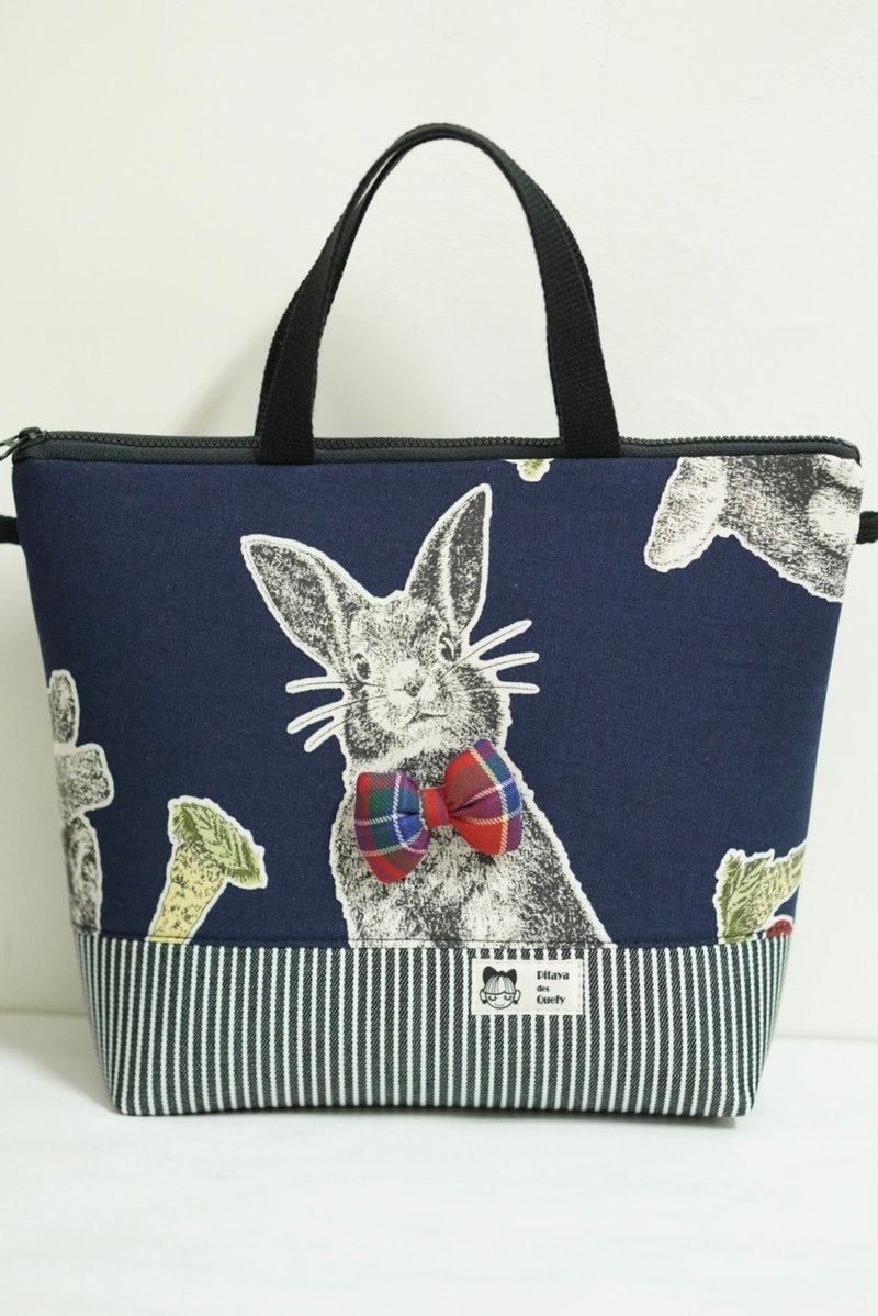 Versatile Briefcase, Bow Big Rabbit, Blue - Messenger Bags & Sling Bags - Cotton & Hemp Blue