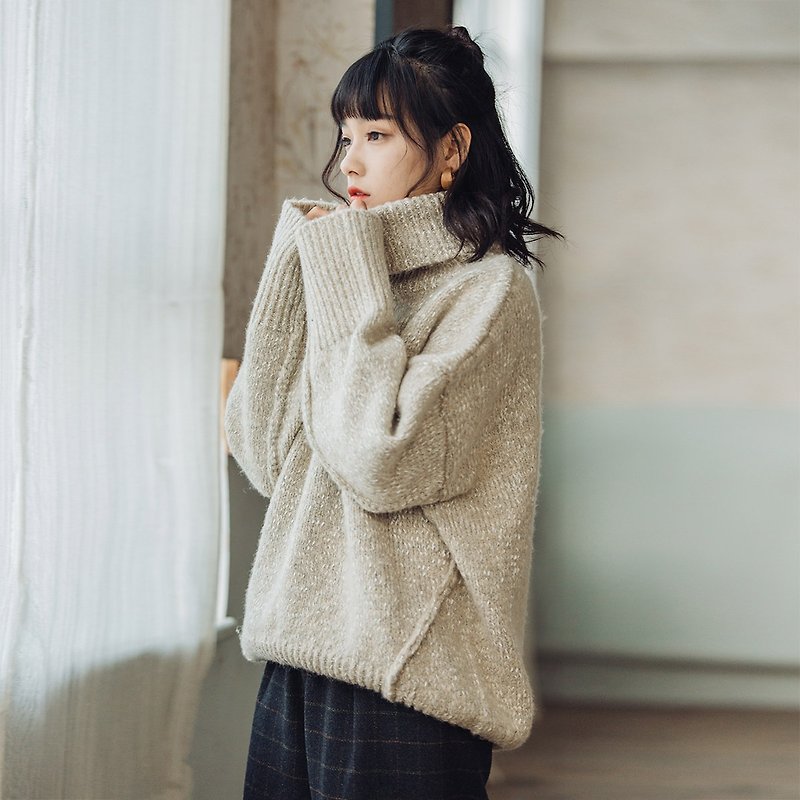 Anne Chen 2017 winter new ladies high collar drop knit sweater - สเวตเตอร์ผู้หญิง - ผ้าฝ้าย/ผ้าลินิน ขาว