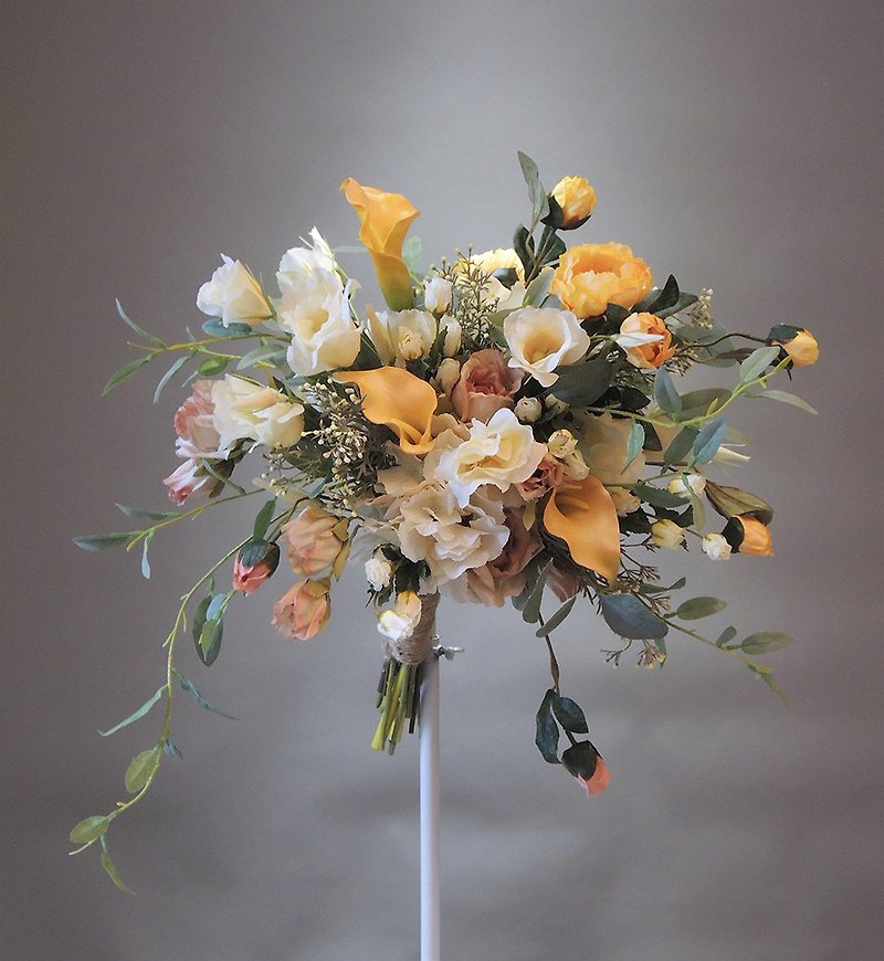 [Artificial flowers] Off-white yellow peony lisianthus calla lily natural style American artificial flower bouquet - Other - Plastic Orange