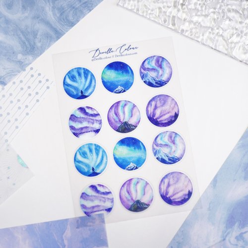 Deville Colour 【冰島極光】水彩插畫 白墨PET貼紙 手帳 防水 北極光 永夜 星空