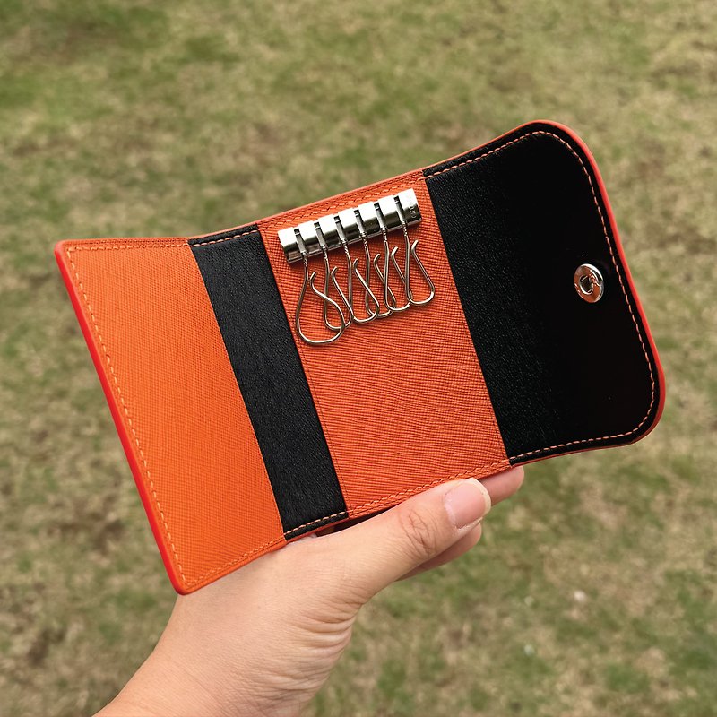 【Key Holder】Orange Saffiano | Moving Gift | Handmade Leather in Hong Kong - Keychains - Genuine Leather Orange