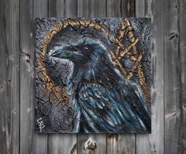 Gothic Raven Crow Painting Throw Pillow