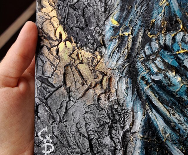 レイヴン絵画カラス鳥オイルオリジナルブラックアートゴシックブラック