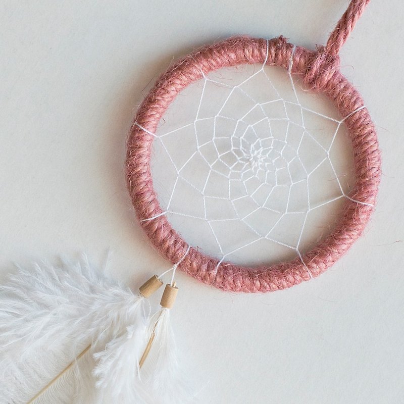 Dream Catcher Material Pack 8cm - Late Autumn (Hemp rope coral red) - Christmas exchange gift - Other - Other Materials Pink