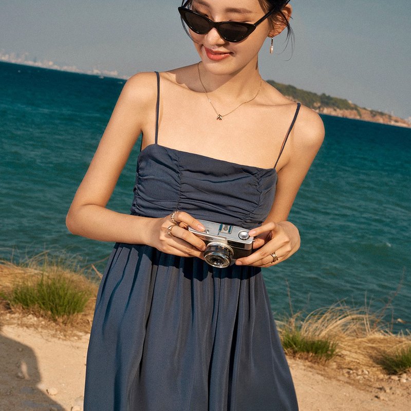 'May' Ruched mini dress in Navy blue (CRBW177) 無袖洋裝 - 洋裝/連身裙 - 其他材質 