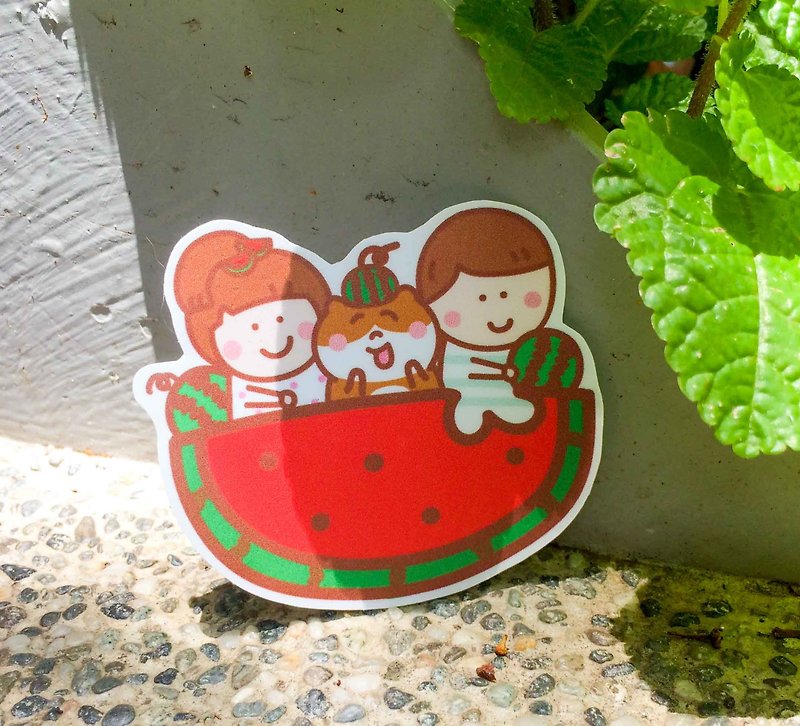 Watermelon Cat Boat Waterproof Stickers (suitable for luggage/laptops) Waterproof stickers - สติกเกอร์ - วัสดุกันนำ้ สีเหลือง