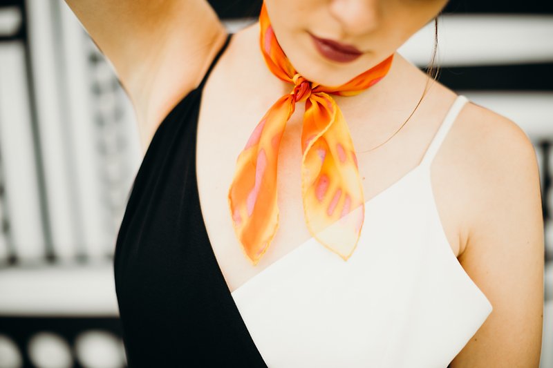 L'Amour Caché Passion Parisian fashion boutique orange chiffon scarf - Scarves - Silk Orange