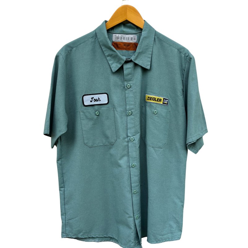 ヴィンテージ レッドキャップ インダストリアル ジークラー CAT 半袖ワークシャツ ユニフォーム - シャツ メンズ - コットン・麻 グリーン