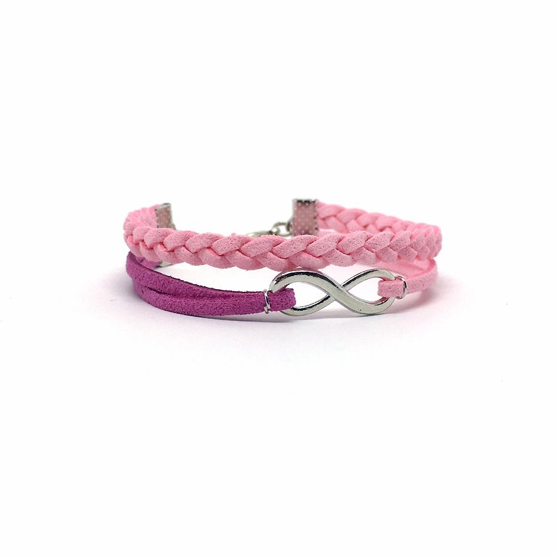 Handmade Double Braided Infinity Bracelets – berry pink limited  - สร้อยข้อมือ - วัสดุอื่นๆ สึชมพู