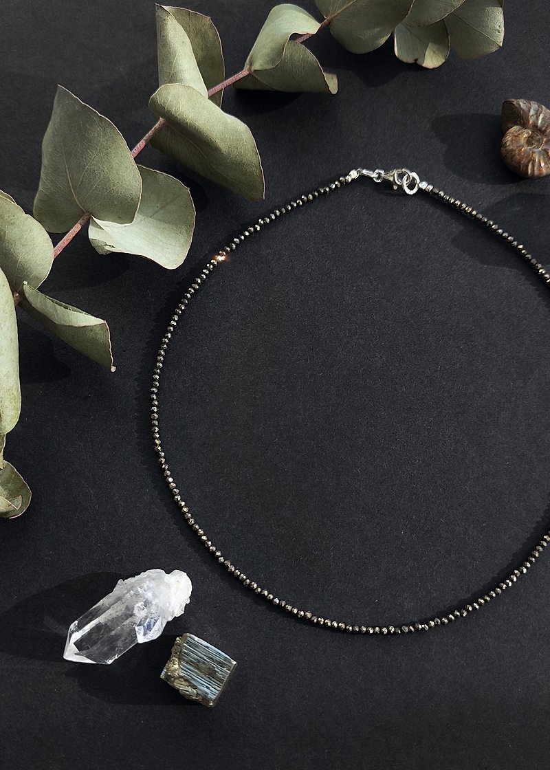 Pyrite Choker - Thin Necklace - Protection, Strength, Prosperity - 項鍊 - 半寶石 金色