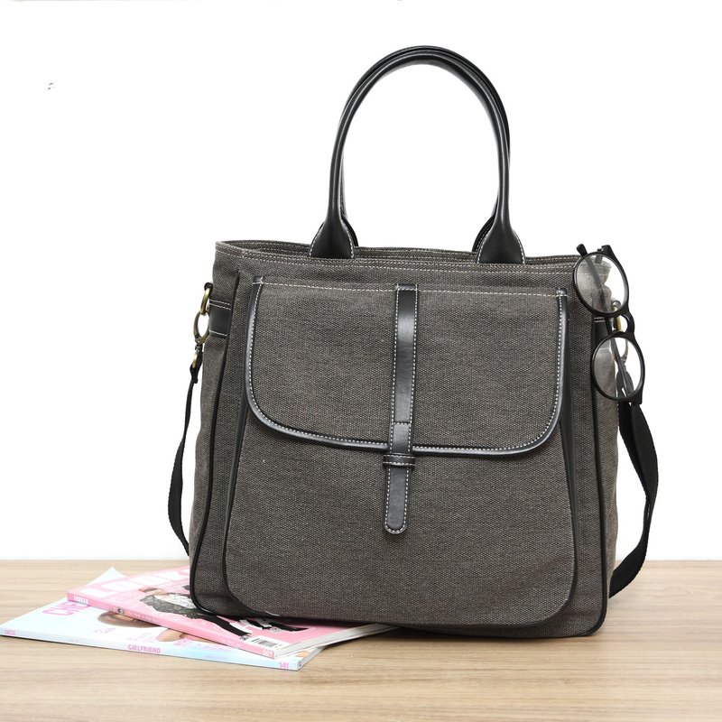Common Tote&Shoulder bag - smoke brown - 手提包/手提袋 - 棉．麻 咖啡色