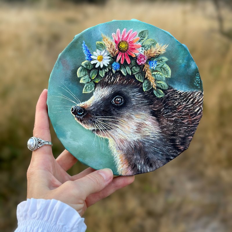 Hedgehog original painting, Hedgehog wall art, Animal wall decor, Forest art - 壁貼/牆壁裝飾 - 棉．麻 多色