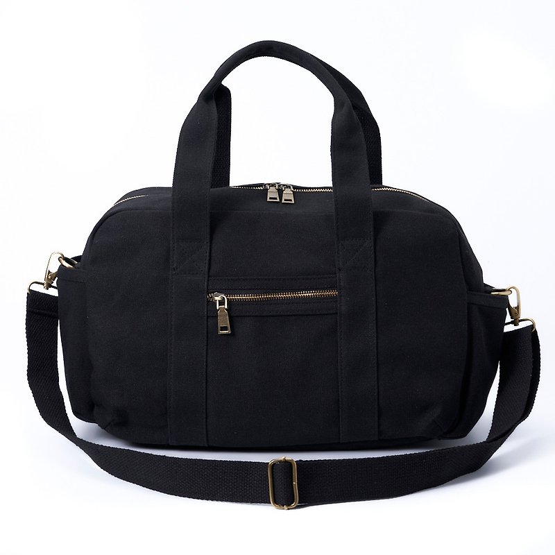 Minimalist Black Hand Single Shoulder Tote Canvas Bag Travel Bag Luggage Bag Leisure Large Capacity - กระเป๋าถือ - ผ้าฝ้าย/ผ้าลินิน สีดำ