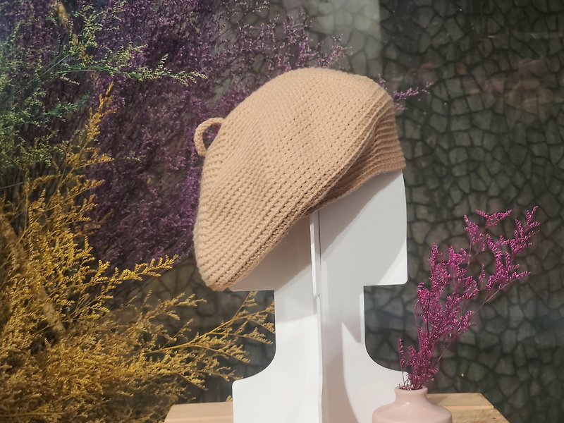 crochet winter beret hat for men or women  handmade beige color make to order - Hats & Caps - Cotton & Hemp Khaki