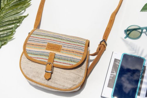 Leather stitching design side backpack boho shoulder bag ethnic style  oblique bag suede bag - Nordic rainbow strip - Shop omhandmade Messenger  Bags & Sling Bags - Pinkoi