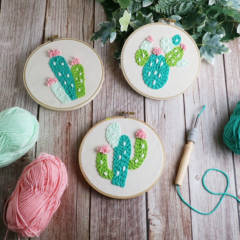 【DIY】俄羅斯刺繡. 可愛仙人掌材料包+教學影片 - 編織/刺繡/羊毛氈/縫紉 - 棉．麻 綠色