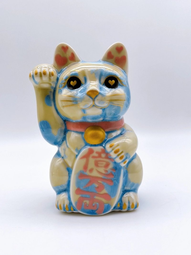 【縹晶億喜】日本清水燒招財貓 | 花結晶 縹 - 億万両 右 - 擺飾/家飾品 - 瓷 藍色