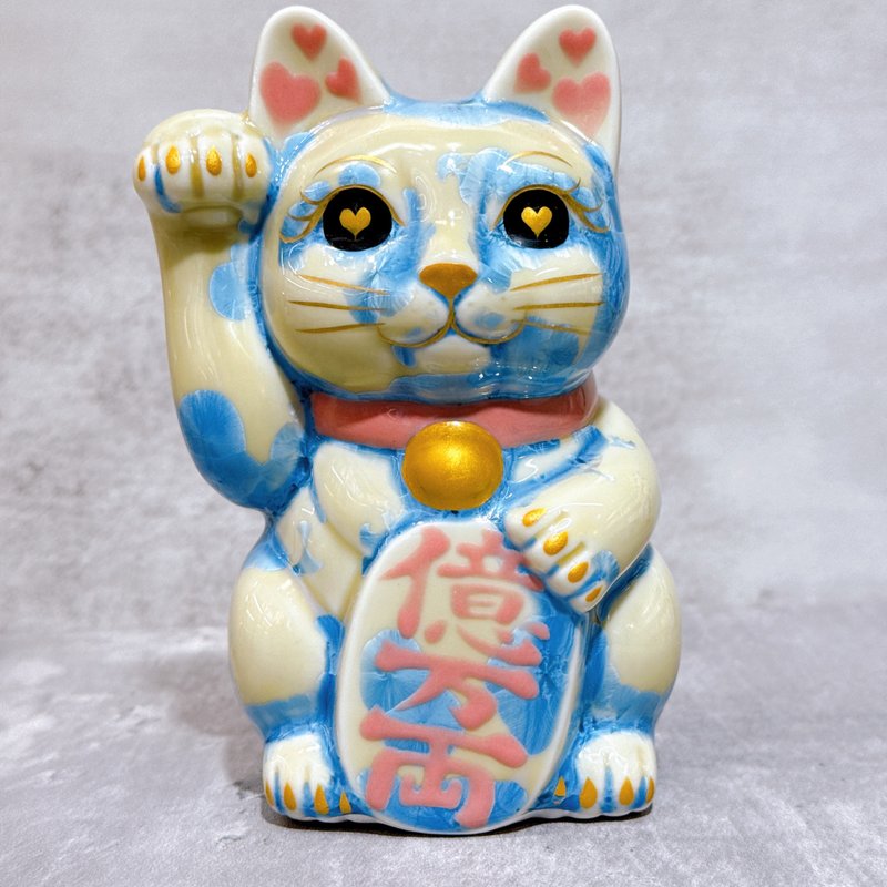 【縹晶億喜】日本清水燒招財貓 | 花結晶 縹 - 億万両 右 - 擺飾/家飾品 - 瓷 藍色