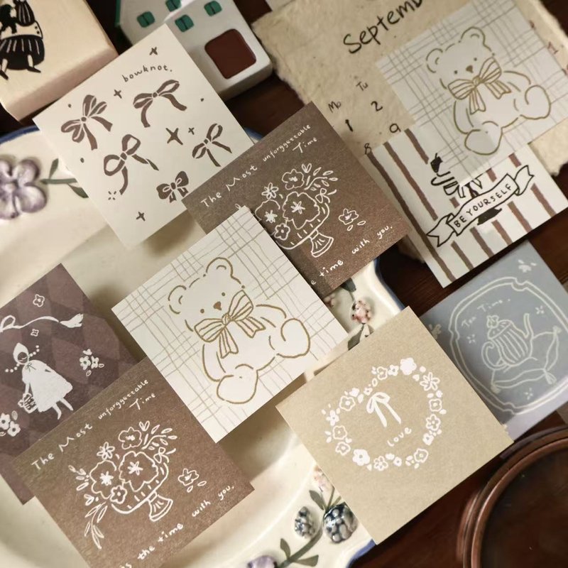 原創鹽系輕復古手帳【復古童話便簽】便簽無粘性 - 紙膠帶/和紙/PET - 其他材質 紫色