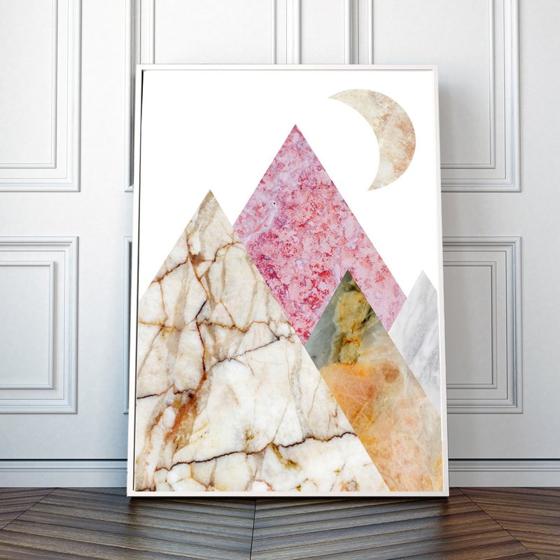 Abstract Pink Mountain Peaks Art Print for Kids Room - 壁貼/牆壁裝飾 - 紙 