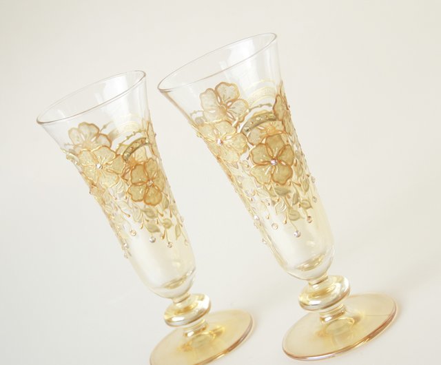 Custom Gold Rimmed Champagne Glasses Set