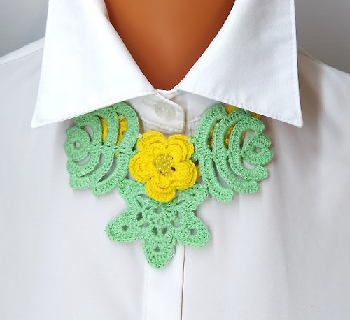 Alternative Crochet Boutique 鉤針領項鍊。 愛爾蘭女士蕾絲項鍊。