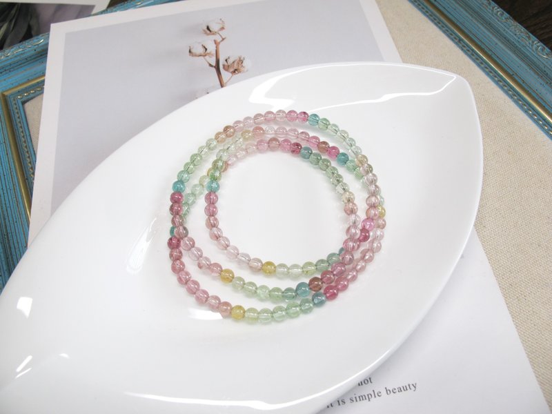 Ice-transparent tourmaline Stone ward off evil spirits and increase luck with the opposite sex and wealth to satisfy the seven chakras three-circle bracelet - สร้อยข้อมือ - เครื่องประดับพลอย หลากหลายสี