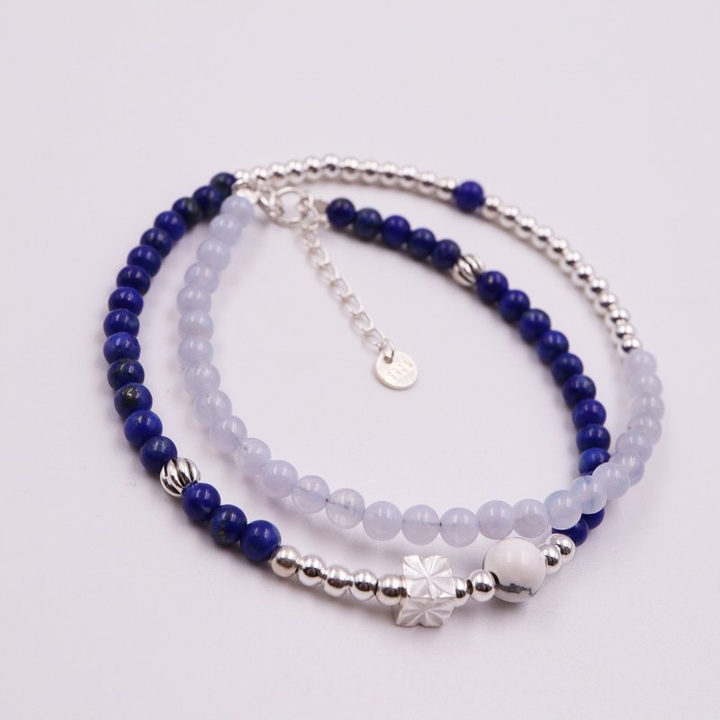 Simple fine Series - lapis*Blue onyx*Aedes Stone/ silver double circle bracelet / Bracelet - สร้อยข้อมือ - เครื่องเพชรพลอย หลากหลายสี