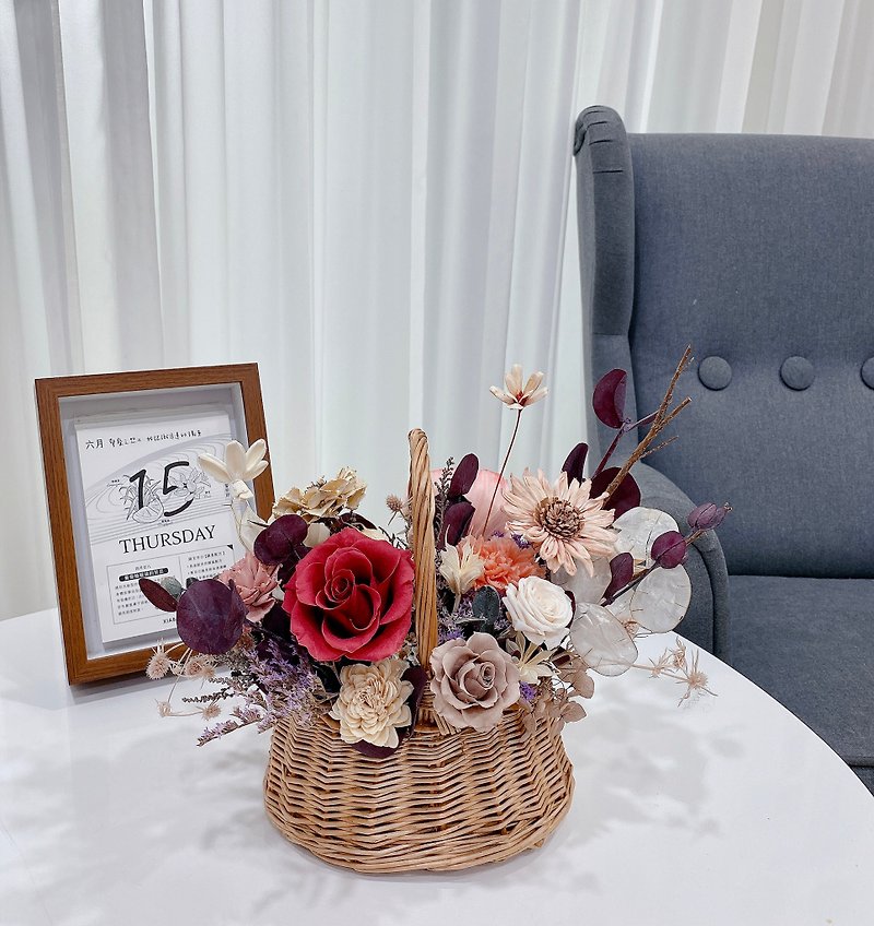Immortality Flower Basket - Promotion, Housewarming, Retirement, Opening Flower Ceremony - Dried Flowers & Bouquets - Plants & Flowers White