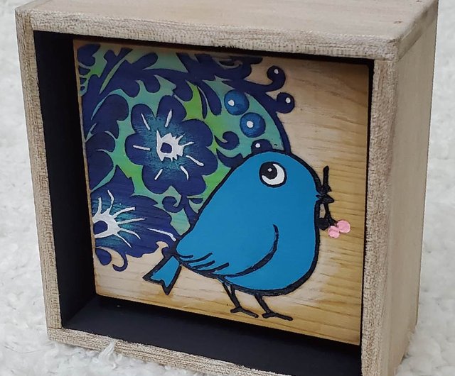 青い鳥と花 - 木彫版画 - ショップ kaoiq Handmade Arts 置物 - Pinkoi