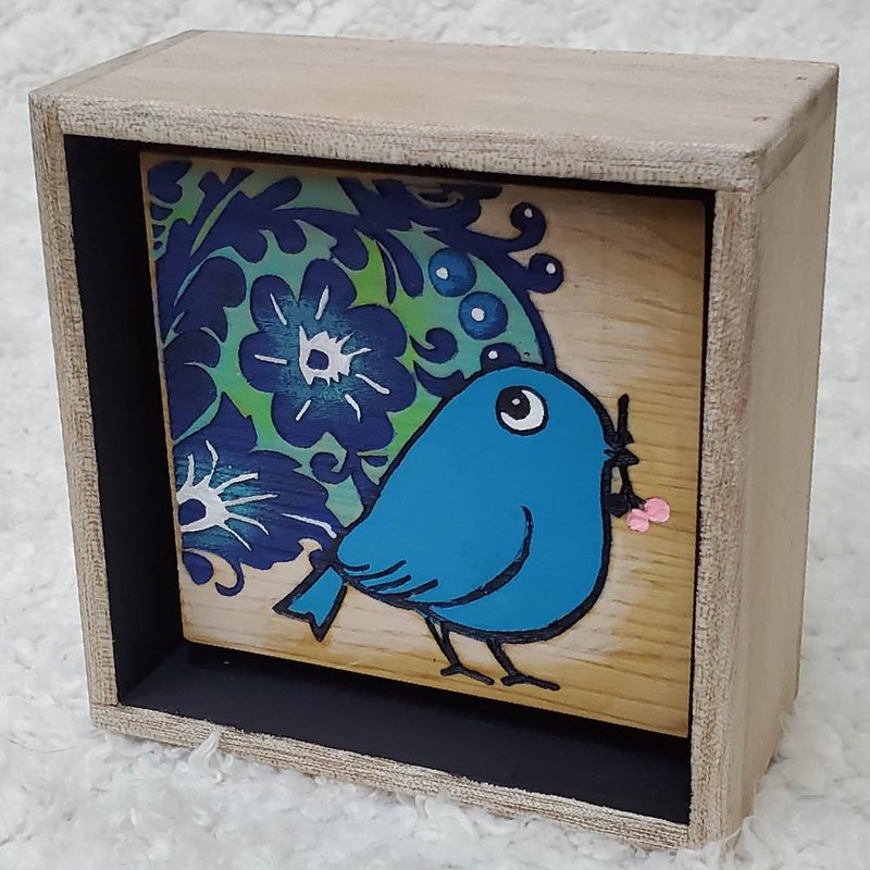 青鳥與花----原木木雕版畫 - 擺飾/家飾品 - 木頭 