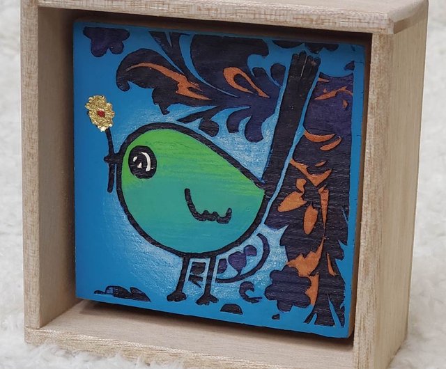 青い鳥と花 - 木彫版画 - ショップ kaoiq Handmade Arts 置物 - Pinkoi