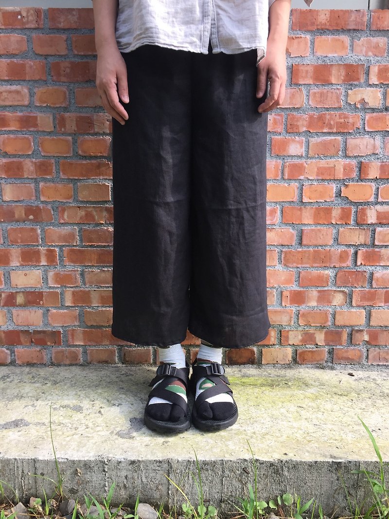 Pure linen Tokyo black simple eighty-nine minutes pants carefully selected 20-color linen - กางเกงขายาว - ผ้าฝ้าย/ผ้าลินิน สีดำ