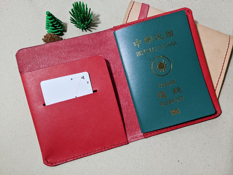 Leather passport cover (including English printing/4 colors) - ที่เก็บพาสปอร์ต - หนังแท้ สีแดง
