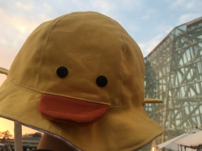 [I have grown up as a duck] Yellow duck shaped hat-58cm - หมวก - ผ้าฝ้าย/ผ้าลินิน สีเหลือง