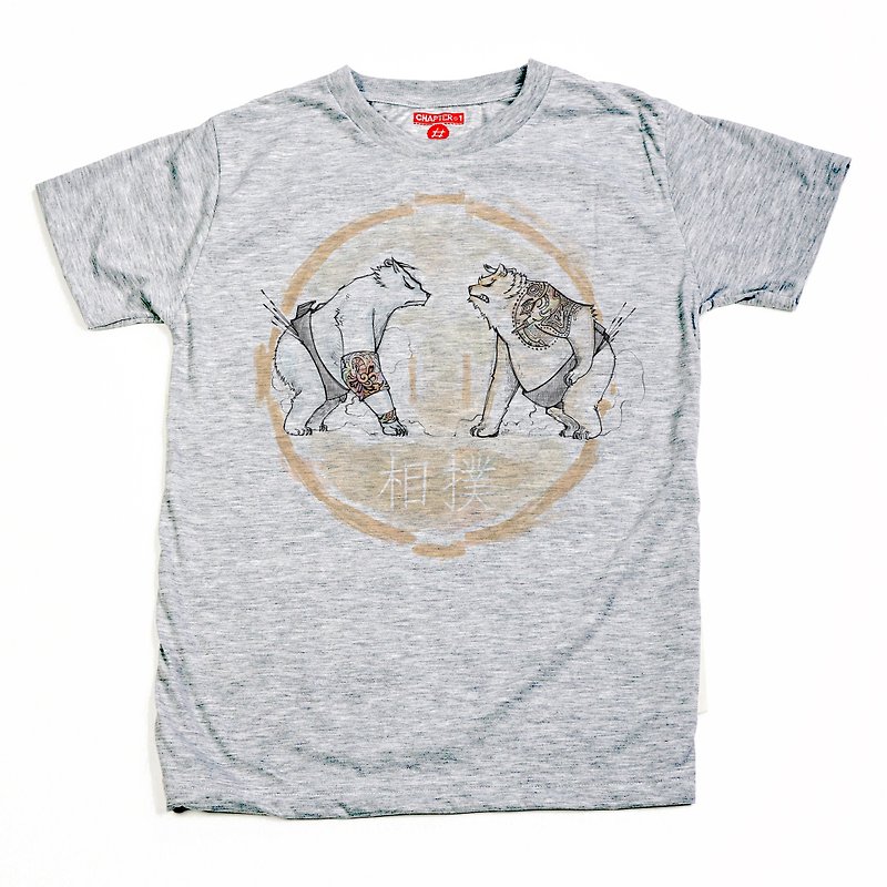 半袖Tシャツ、相撲クマの日、女性の男性、やわらかい綿混 - Tシャツ メンズ - コットン・麻 ホワイト