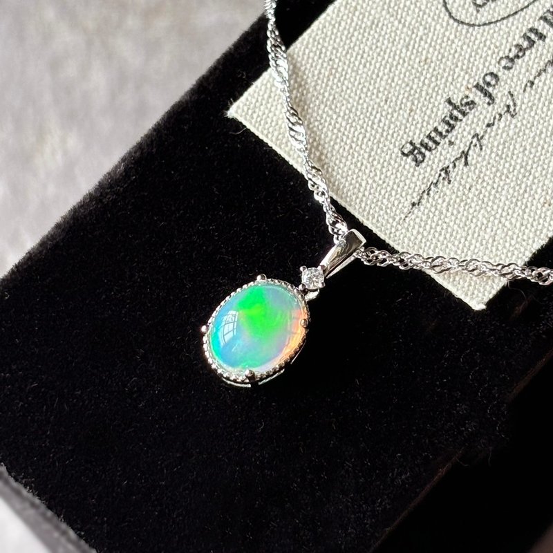 High Grade - Large Symphony 7x9mm Opal Sterling Silver Necklace - Rainbow Garden 2 - สร้อยคอ - คริสตัล สึชมพู