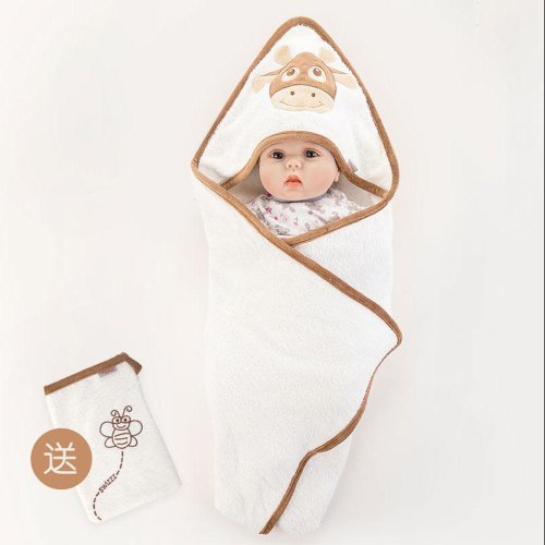 KIDDA 嬰幼兒卡通帶帽浴巾萌牛造型包巾純棉