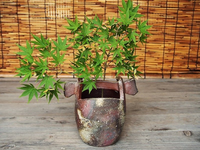 Bizen pail Hanaire _h3-013 - Plants - Pottery Brown