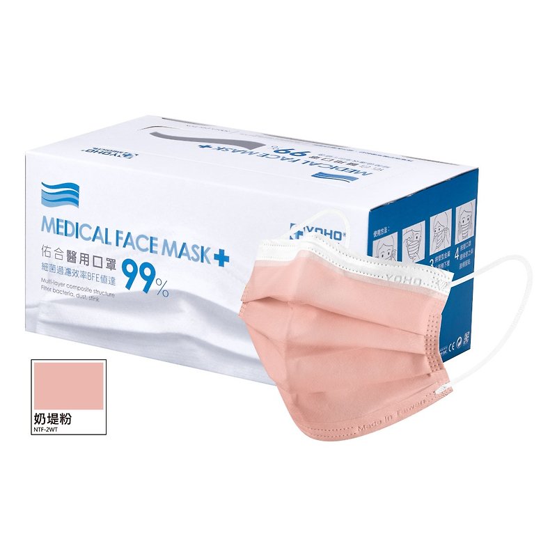 Youcheng Adult Medical Mask (Classic White Side) Milk Embankment Powder 50pcs - Face Masks - Other Materials Pink