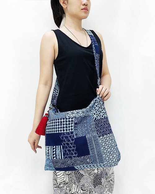 pikalda Thai Cotton Bag Women bag Hobo bag Shoulder bag Cross Body Bag Tassel Indigo