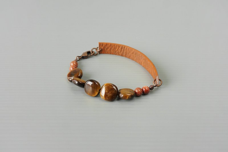 Leather Strap Bracelet with Tiger's Eye Stone - Bracelets - Semi-Precious Stones Brown