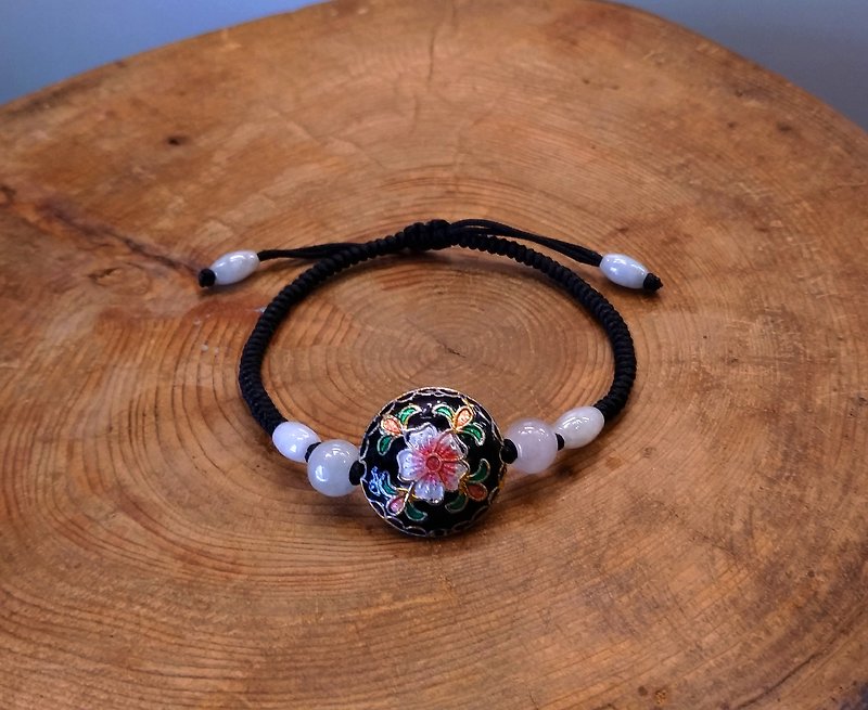 Jingtai Jade-Cloisonne Enamel Natural Jade Chinese Knot Design Bracelet - สร้อยข้อมือ - โลหะ สีดำ