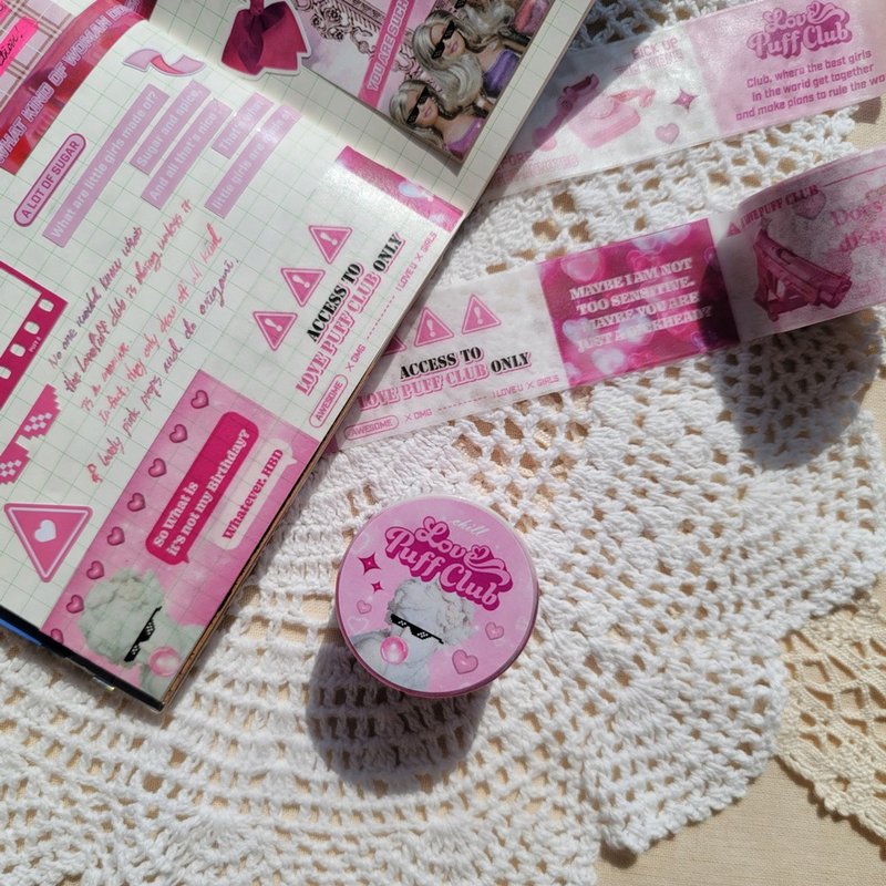 LovePuffClub Wide Washitape - 紙膠帶/和紙/PET - 紙 粉紅色