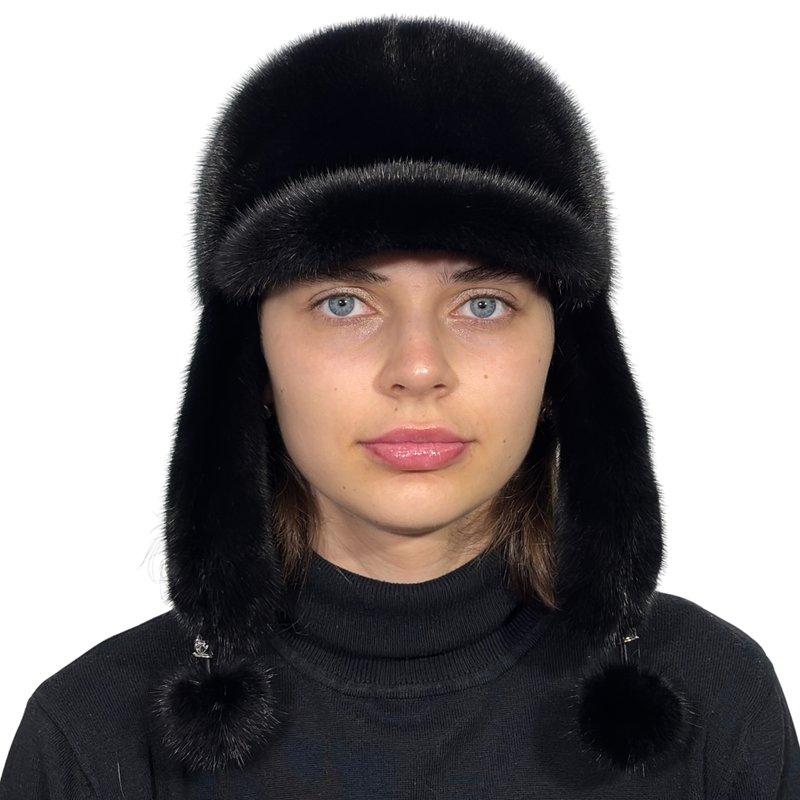 Womens Ushanka Fur Hat With A Visor Winter Russian Fur Hat Mink Trapper Hat - 帽子 - 其他材質 黑色