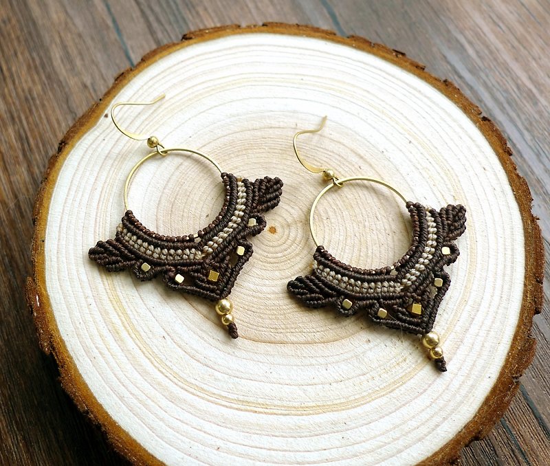 Misssheep - A50 - macrame earrings, hoop earrings, Macrame Jewelry,Micro Macrame - Earrings & Clip-ons - Other Materials Brown