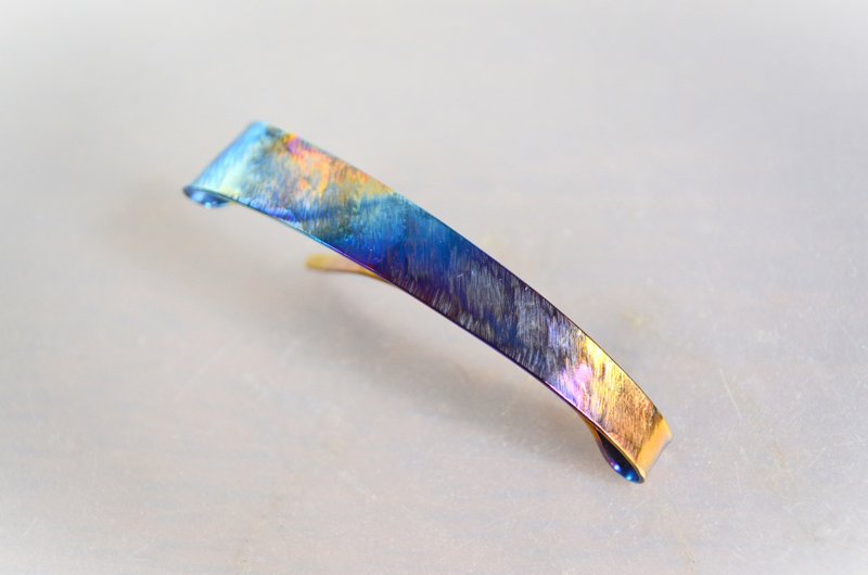 Titanium barrette・純チタン製バレッタ・ブルーグラスC・７５mm - 髮夾/髮圈 - 其他金屬 藍色