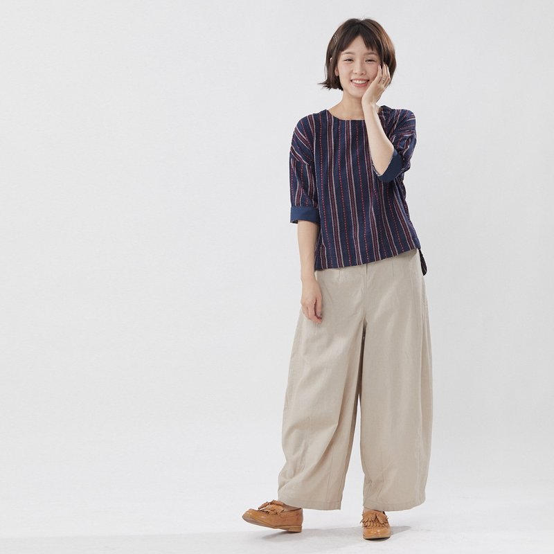 Gavin Linen Cotton Wide Pants / Linen - กางเกงขายาว - ผ้าฝ้าย/ผ้าลินิน สีกากี