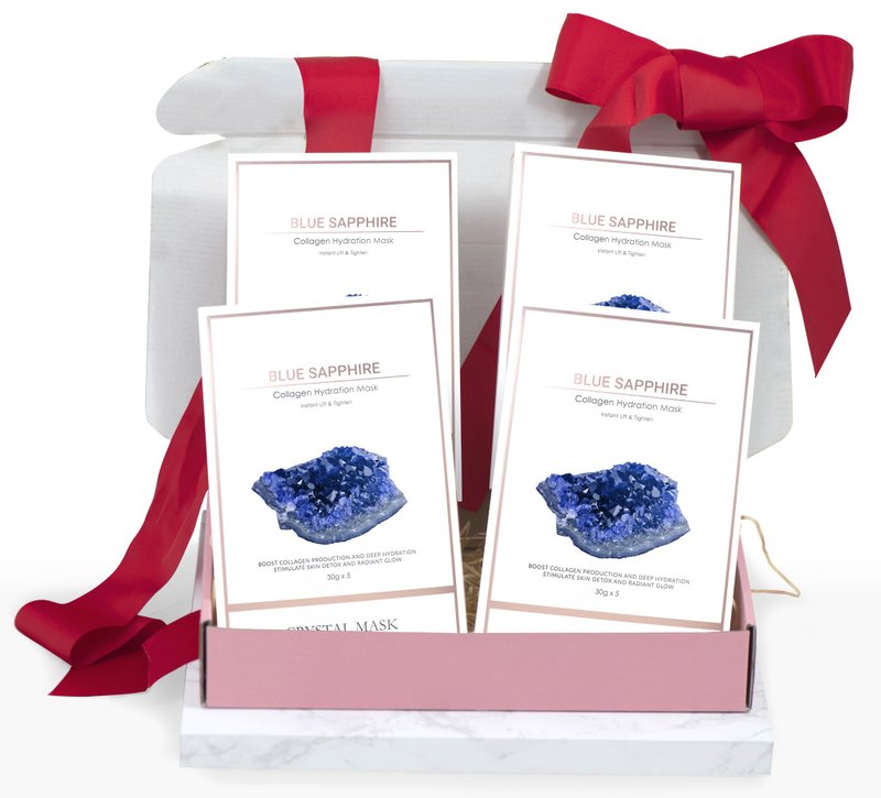 【Hydro-Tightening】600sec Blue Sapphire Collagen Hydration Mask (4 Boxes Sets) - Face Masks - Cotton & Hemp Blue