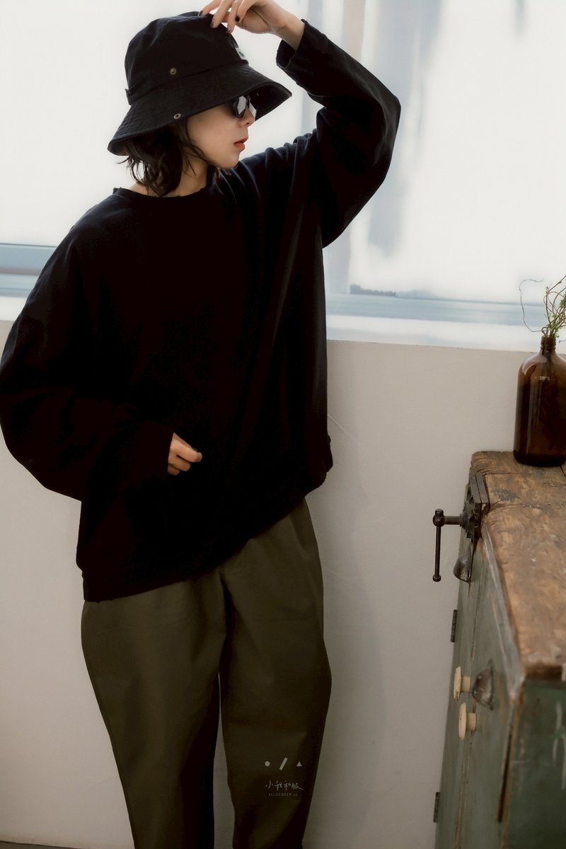 木炭小破損邊長袖上衣 - 2色 - 木炭黑 - 女上衣/長袖上衣 - 棉．麻 黑色